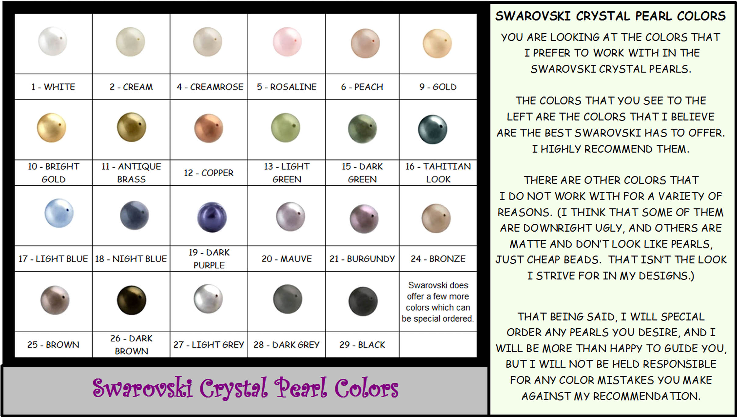 natural pearl color chart